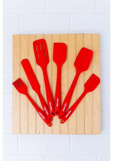 Silikon Mutfak Seti 6 Lı, Isıya Dayanıklı Yanmaz Yapışmaz Silikon Spatula Seti 6 Parça Kırmızı
