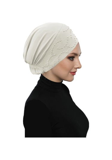 TOPUZLU KREM HAZIR TÜRBAN TESETTÜR BONE Krem