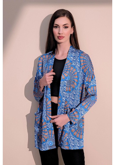 Kadın Saks Etnik Desen Yeni Moda Saten Çift Cepli Salaş Kimono Ceket - Tesettüre Uygun Saks Kadın Saks Etnik Desen Yeni Moda Saten Çift Cepli Salaş Kimono Ceket - Tesettüre Uygun Saks