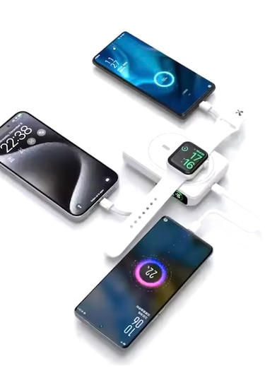 10000mah 22.5w Type-c Lightning Kablolu/kablosuz Standlı Telefon/saat Şarj Lcd Magsafe Powerbank Black