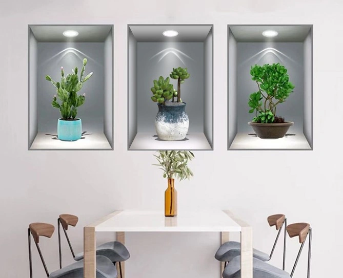 3d Çiçek Vazo Duvar Sticker 3 Lü Set Gri Fon 4741 Akçaağaç