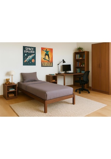 Doğal Masif Ahşap Butik Karyola Ceviz Renk Başlıksız 90x190