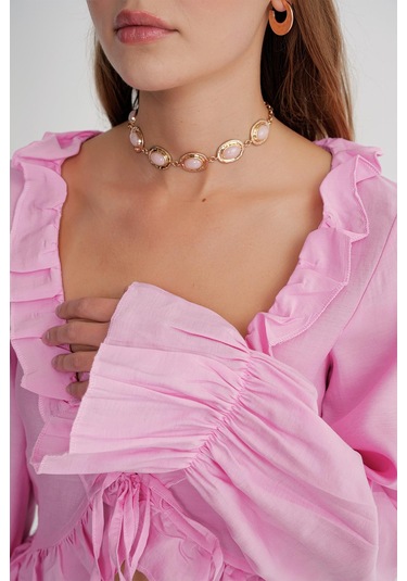4712 Kadın Volanlı Modal Bolero Bluz Pembe Pembe