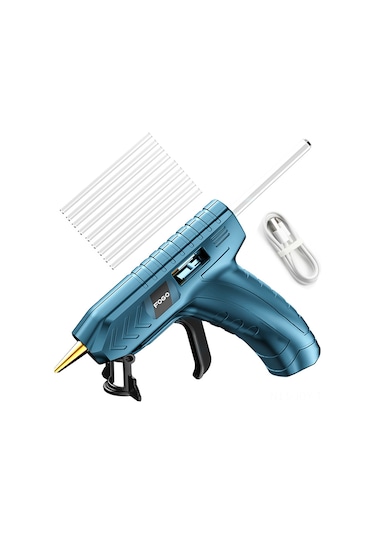 Youmex Kablosuz Lityum Pil Liçli Yapıştırma Tabancası - 15 Saniye Hızlı Isınma 150 C - Ev Diy Ve Tamir İçin Mavi + 10 Adet 7mm Yapıştırma Çubuğu