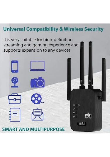 Xuweiwei Siyah Ev Kullanimi Hizli Wifi Genisletici 2.4ghz 5.8ghz Cift Frekans 9000m2 Kapsama Ethernet Portlu