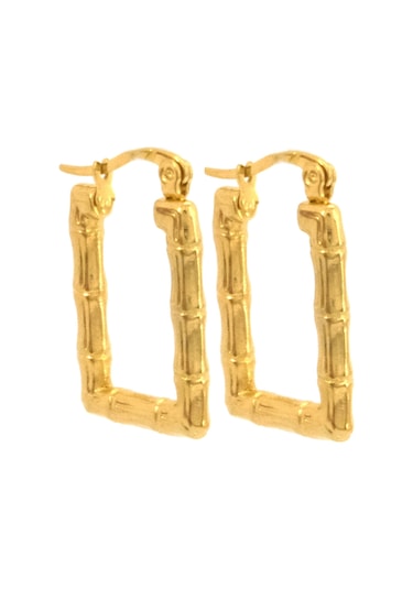 Ferizz Çelik Küpe Altın Kaplama Kadın Dikdörtgen Model Unk-816