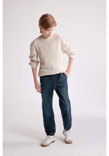 DeFacto Erkek Çocuk Bisiklet Yaka Basic Düz Triko Kazak C2270A824WNER233 Ekru