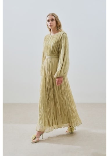 Piliseli Şifon Elbise Adaçayı Adaçayı