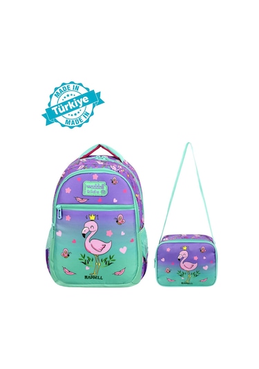 Waddell İlkokul Sırt Çantası ve Beslenme Çantası Flamingo Su Yeşili-Lila