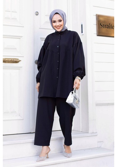 Balon Kol Tesettür Siyah Takım Siyah