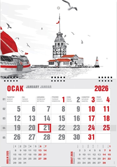 2026 Ekonomik Gemici Takvimi Denizci Duvar Takvimi 33 X 47,5 CM