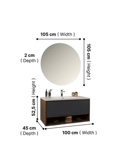 Kobos Elegant 100 Cm Banyo Dolabı Seti Miling Oak + Argento Antrasit