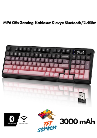 M96 Ofis Klavye Bluetooth/2.4g Kablosuz Oyuncu Klavye Işıklı Usb Type-c Kablolu Şarjlı