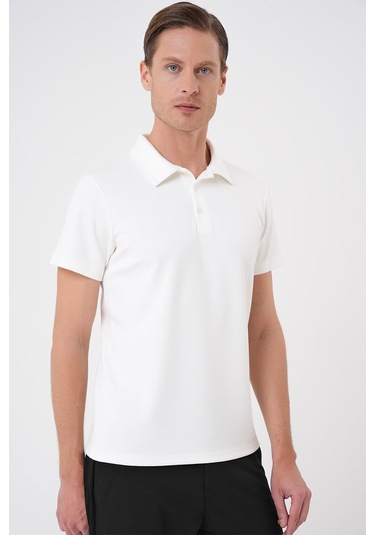 Comfort Fit Polo Yaka Esnek Pamuk Casual Ekru Tişört Ts 886 Ekru