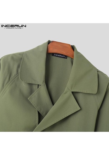 Incerun Erkek Düz Renk Kırpılmış Rahat Yaka Rüzgarlık Mont Ceketler Haki