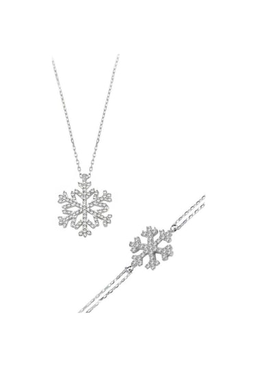 Brezza Lusso Jewelry 925 Ayar Gümüş Kar Tanesi Kadın Kolye Bileklik Set