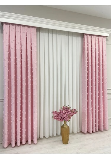 Brillant Carla Puffy Püsküllü Perde İstenilen Tüm Ölçülerde Pembe Pembe