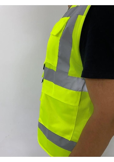 Yüksek Görünümlü Mühedis Yeleği 10 Adet Sarı 2xl Beden Yelek Reflektörlü Fermuarlı Reflektik