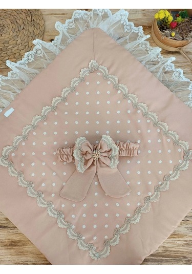 Yenidoğan Pamuk Papatya Desenli Trilüks Unisex Kundak Bebek Battaniyesi Kahverengi Kahverengi