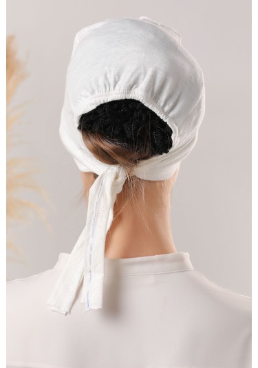 Kadın Tesettür Dikişli Set Bone Ekru 3 Adet Bağlamalı Penye Bone Ekru