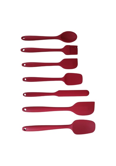 Servis Spatula Seti Silikon 7'li Çift Renk Seçeneği - Kırmızı Kırmızı