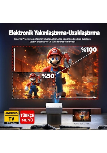 Vankyo Leisure L470A Android TV 1080P Destekli 6G Wi-Fi + Bluetooth 5.2 Projeksiyon Cihazı Beyaz