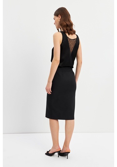 Stella Pulvis Siyah Düğme Detaylı Kalem Etek Siyah