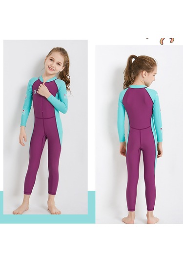 Geeksen Kız Çocukları İçin Tek Parça Uzun Kollü Güneşten Koruyucu Hızlı Kuruyan Yüzme Mayo - Pembe S Fuşya