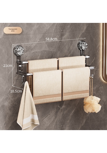 Geeroyoo Banyo İçin Çift Çubuklu Süksiyonlu Havlu Rafı, Islak-kuru Havlu Depolama, Halka İle Organize Edin, Lüks Tasarım Gri Uzun Tip Diğer