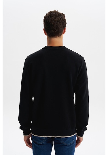 Arma Erkek Regular Fit Karbon Fırçalı Selanik Kumaş Bisiklet Yaka Süs Etiketli Sweatshirt Kazak K30124698802 Siyah