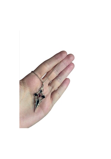 Gümüş Kaplama Siyah Ve Kırmızı Mineli Gotik Haç Kolye Çok REnkli