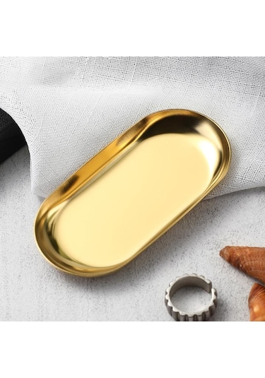 Paslanmaz Çelik Manikür Takı Saklama Tepsisi Metal Kozmetik Saklama Oval Pasta Meyve Tatlı Tepsisi Atıştırmalık Tabağı Mutfak Düzenleyici Altın