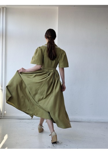 Retrobird 1950'li Yılların Tasarımı Dantelli Betty Maxi Uzun Elbise Kadın Çağla-13916 Çağla Yeşili