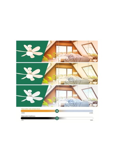 Boatshop1 Fıbrave Akıllı Led Tavan Fanı Çok Renkli 40w 52.07cm 3 Ayarlı Mod Uzaktan Kumanda Sessiz Çalışma E27 Taban Beyaz Yeşil Işık Göstergesi