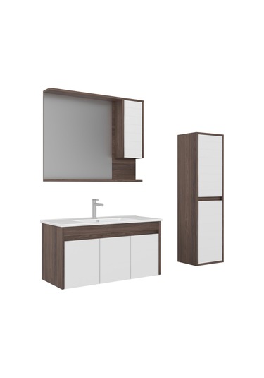 Orka Serra 100 Cm Navaro/beyaz Banyo Dolabı Takımı Ve Boy Dolabı Navaro/beyaz