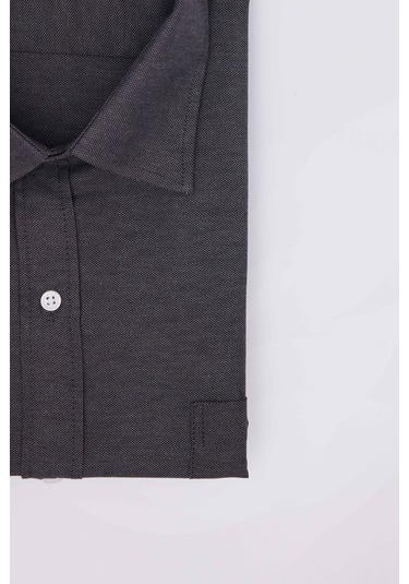 Tudors Büyük Beden Uzun Kollu Kolay Ütü Kravatlık Armürlü Pamuklu Gri Erkek Gömlek-31271-gri