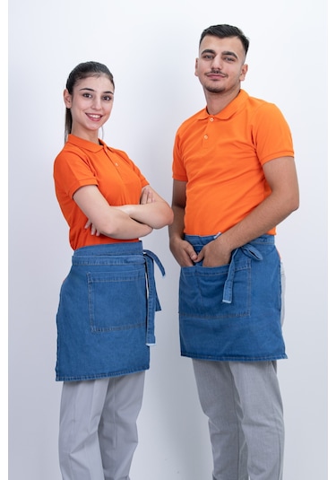 Düz Çift Cepli Kot Önlük Çok Renkli