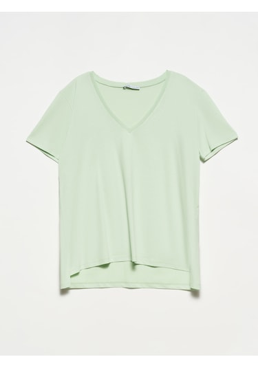 Dilvin 3470 Pamuk V Yaka Basic T-shirt-çağla Çağla 34