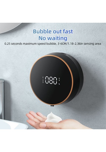 Reedark Otomatik Köpük Sabun Dağıtıcı, 300ml Duvar Tipi, Ipx5 Su Geçirmez, 3 Seviye Ayar, Tam Ekran Göstergeli, El-yıkama-banyo-yıkanma İçin Beyaz Beyaz