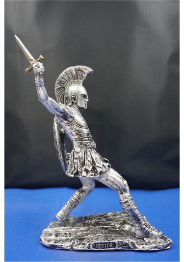 Roma Askeri Hector Mitolojik Tasarım Ev Ofis Dekoratif Hediyelik Aksesuar 19 Cm Gümüş