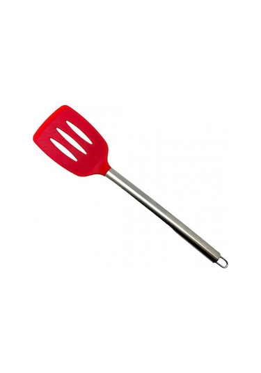 Lüx Metal Saplı Silikon Delikli Spatula 34 Cm Kırmızı