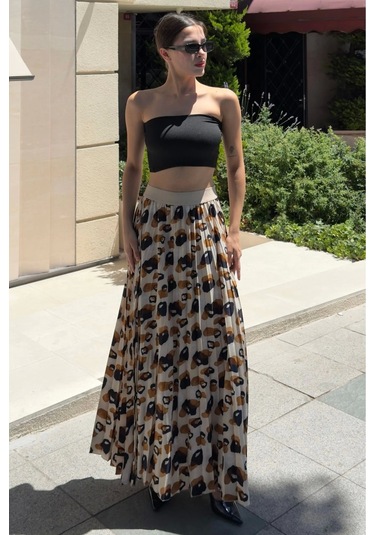 Beli Lastikli Pliseli Etek 6029 Bej/kahverengi Bej-kahve