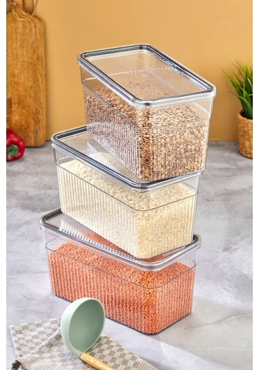 3 Parça Contalı Ve Sızdırmaz Kapaklı Saklama Kabı Seti Buzdolabı Ve Kuru Gıda Uyumlu 3x3600 Ml Şeffaf