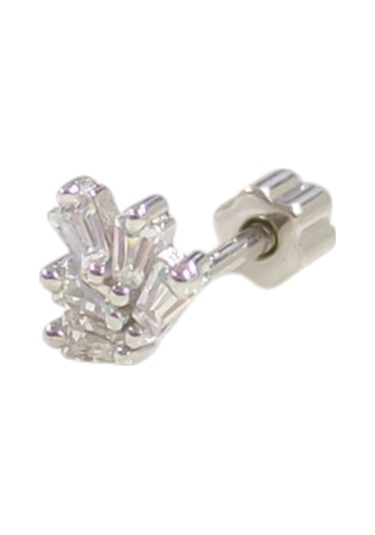 Baget Yaprak Gümüş Tragus Pıercıng - Rodyum Beyaz Beyaz