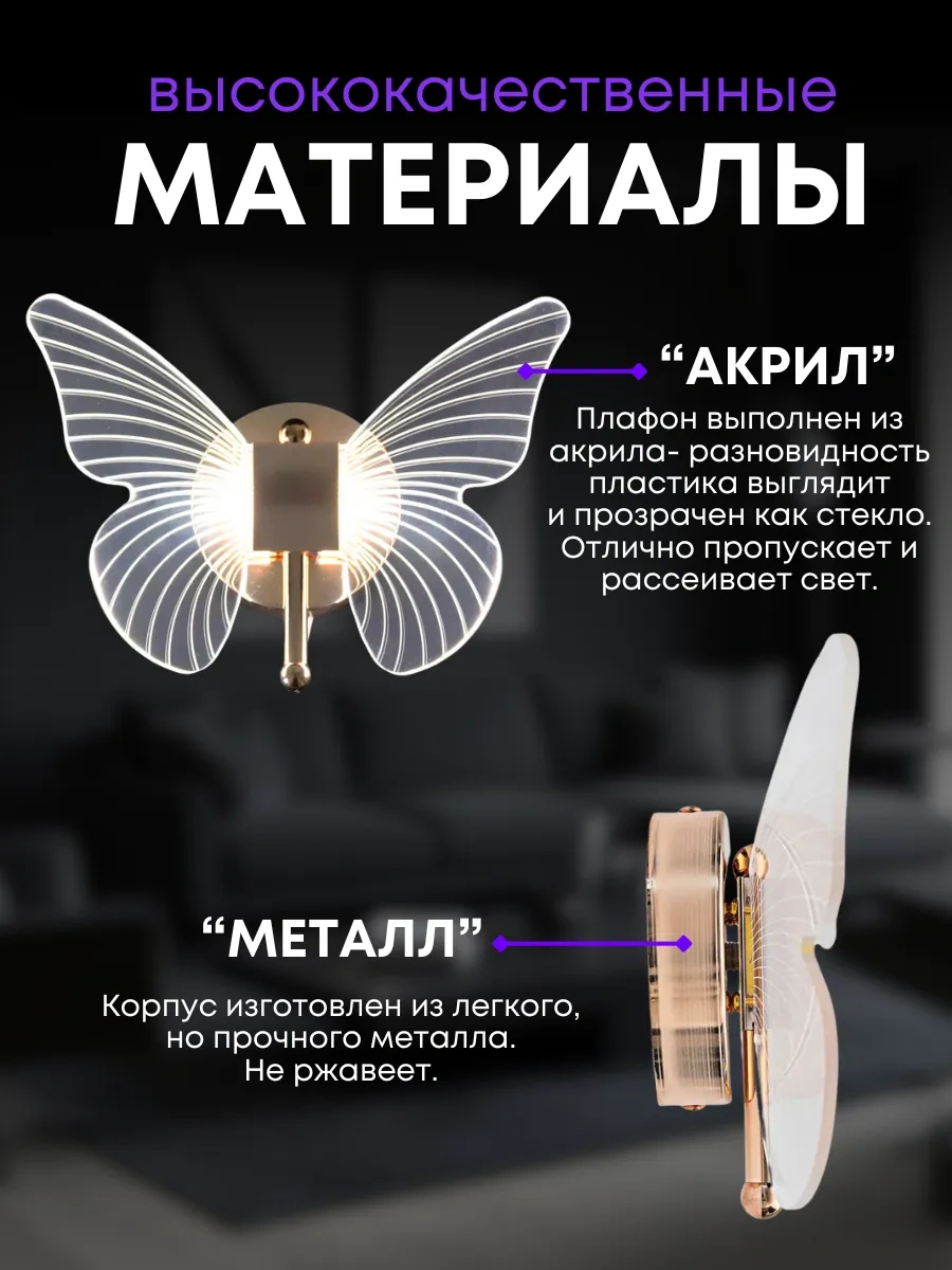 Lubimyj Svet Duvara Monte Led Aydınlatmalı Kelebek Duvar Abidesi, Anahtarlı. 231026152 Beyaz