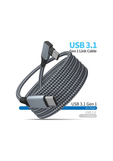 Konesam 5m Gri-gümüş Örgülü Vr Bağlantı Kablosu C-c + Adaptör - 5gbps Veri Transferi Bakır Çekirdekli