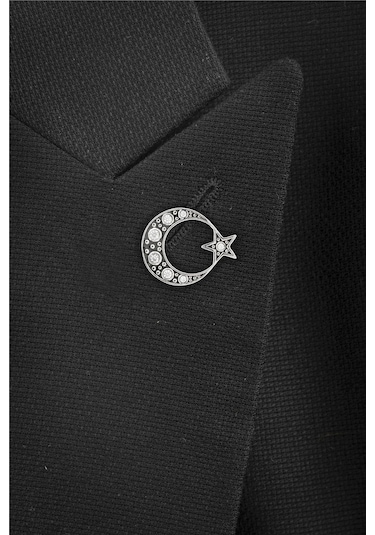 925 Ayar Gümüş Zirkon Taşlı Ayyıldız Rozet