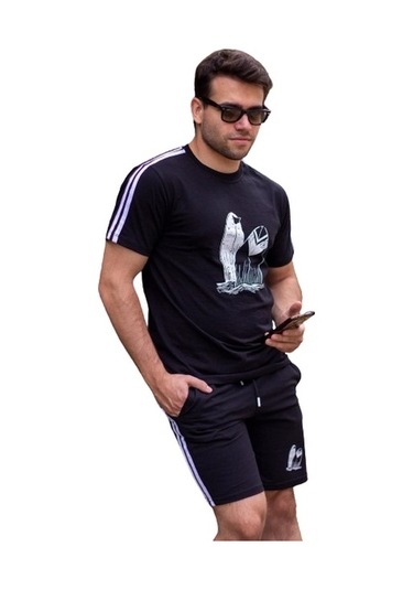 Pamuklu Rahat Yumuşak Dokulu Erkek Alt - Üst Şort Takım 23EEST0171