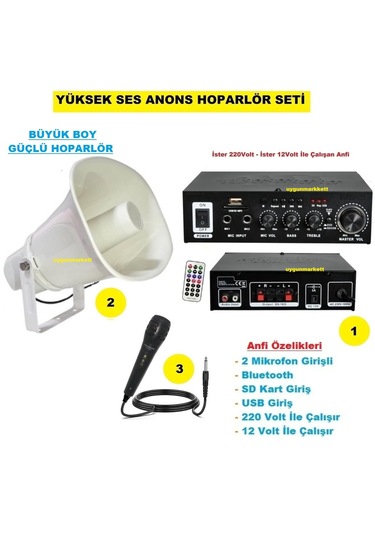 Yüksek Ses Anons Hoparlör Seti Büyük Boy Hoparlör-mikrofon-usb