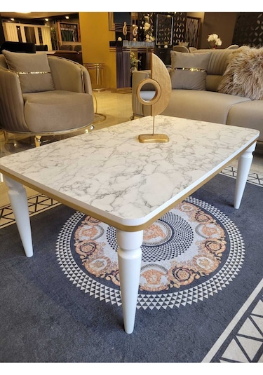 Akset Orta Sehpa Lüx Beyaz Mermer Gold